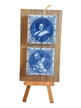 Delft Blue Hand-Painted Tile Art On Wood With Easel - Made In Holland - Vintage